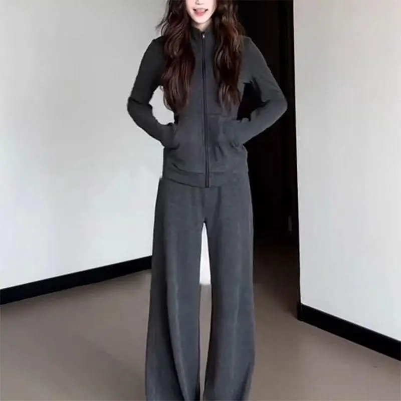 

Спортивный комплект для женщин с эффектом похудения: повседневные брюки с высокой талией и широкими штанинами, свитшот, комплект из двух предметов для бега, весна-осень