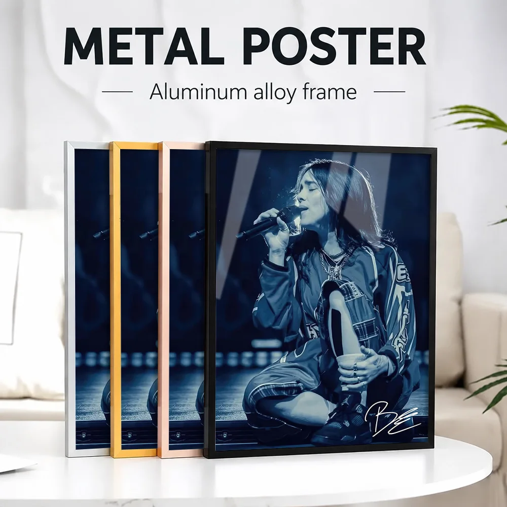 Billie Eilish Framed Aluminum Metal Poster Customized Photo Vintage Sound Style Wall Art For Listening Room Concert Lover Gift