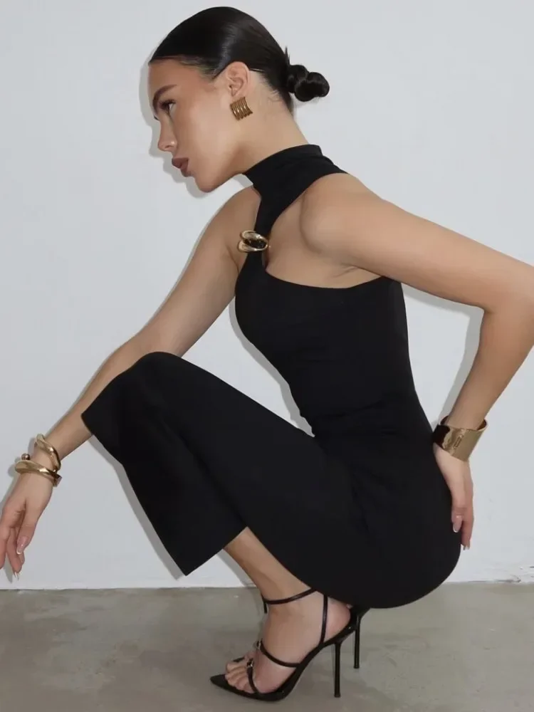 Coltrui sexy metalen ring zomer nieuwe mouwloze maxi-jurk voor vrouwen hoge taille gewaad bodycon party lange jurk elegant