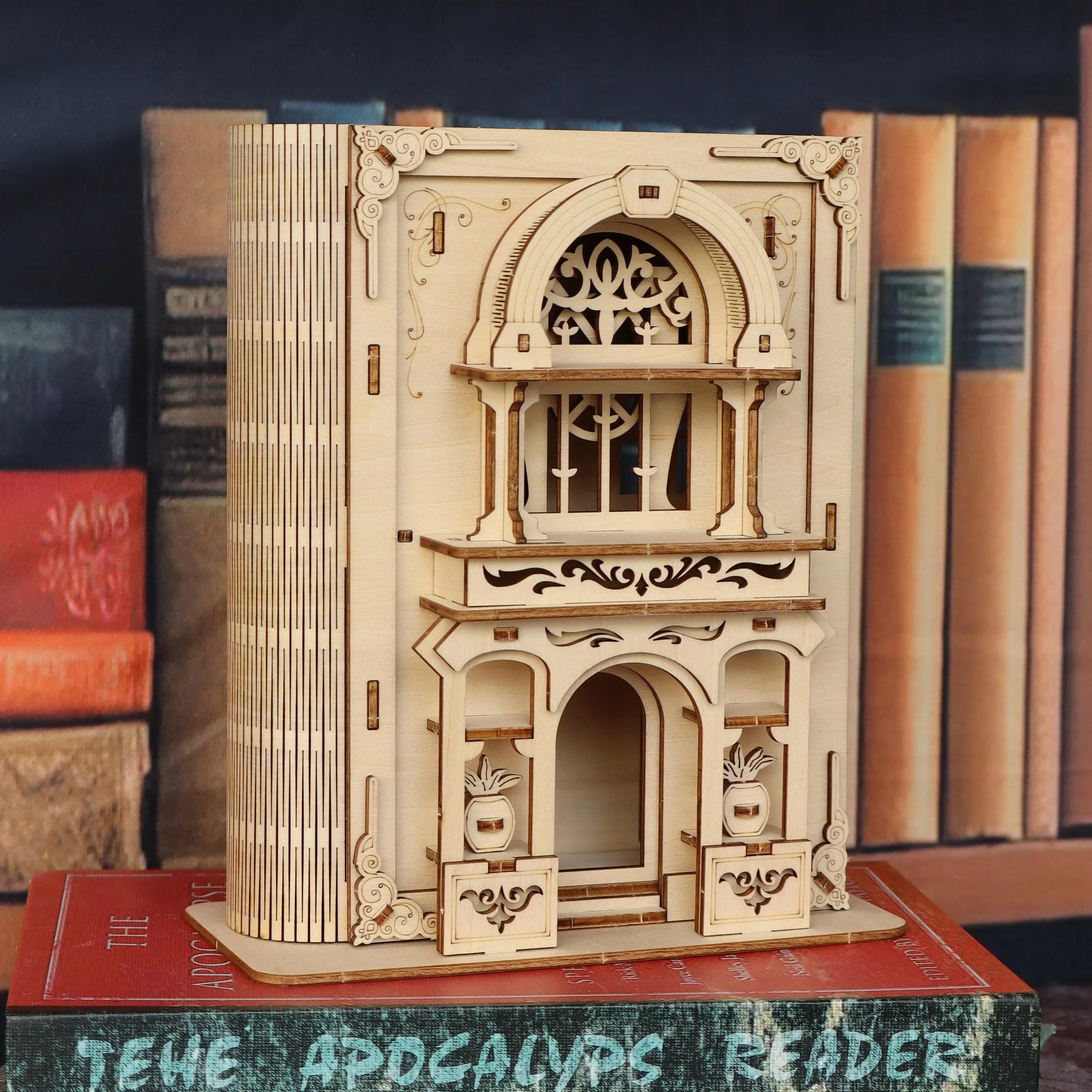 3D wooden puzzle, Gothic style magic bookstore assembly model, handmade DIY wooden 3D architectural decoration