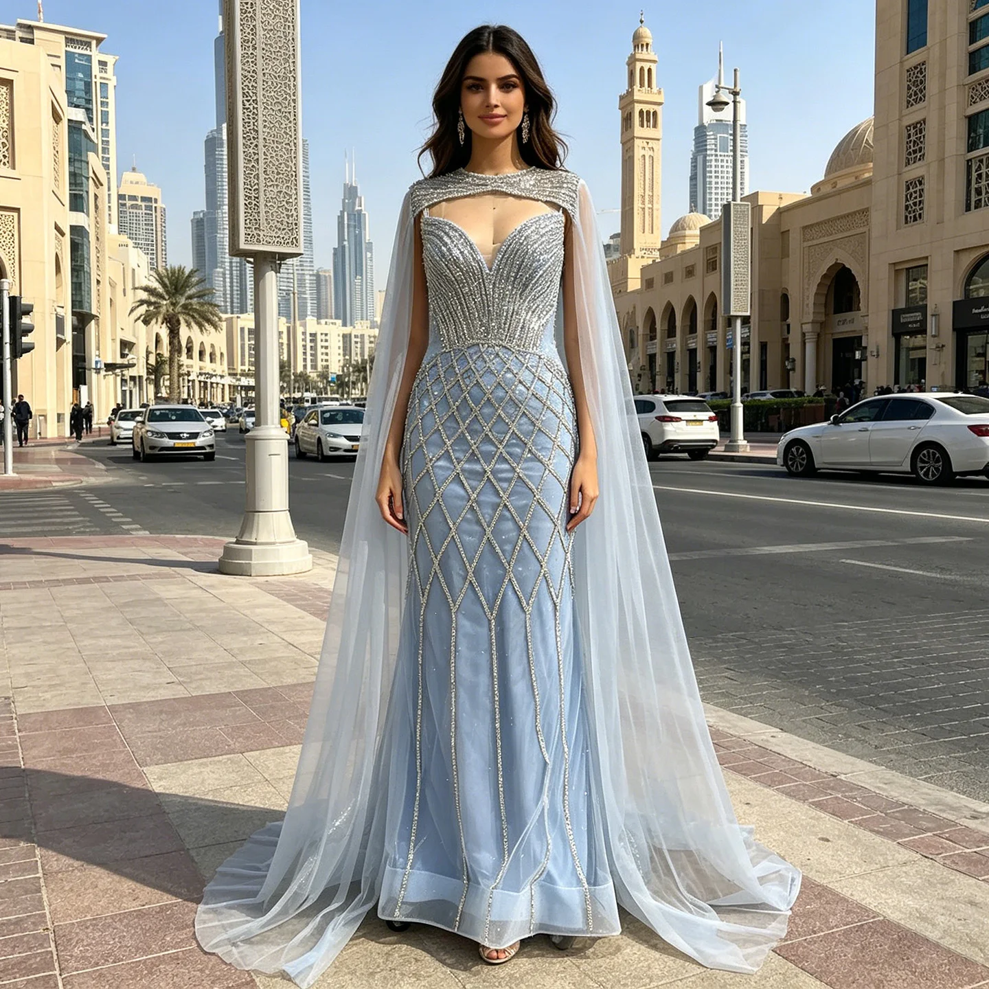 

Роскошное вечернее платье Eshaut&Bridal в стиле русалки из Дубая для женщин, с бисерной отделкой и рукавами-накидкой, для выпускного вечера, свадьбы, вечеринки, на заказ, 2026