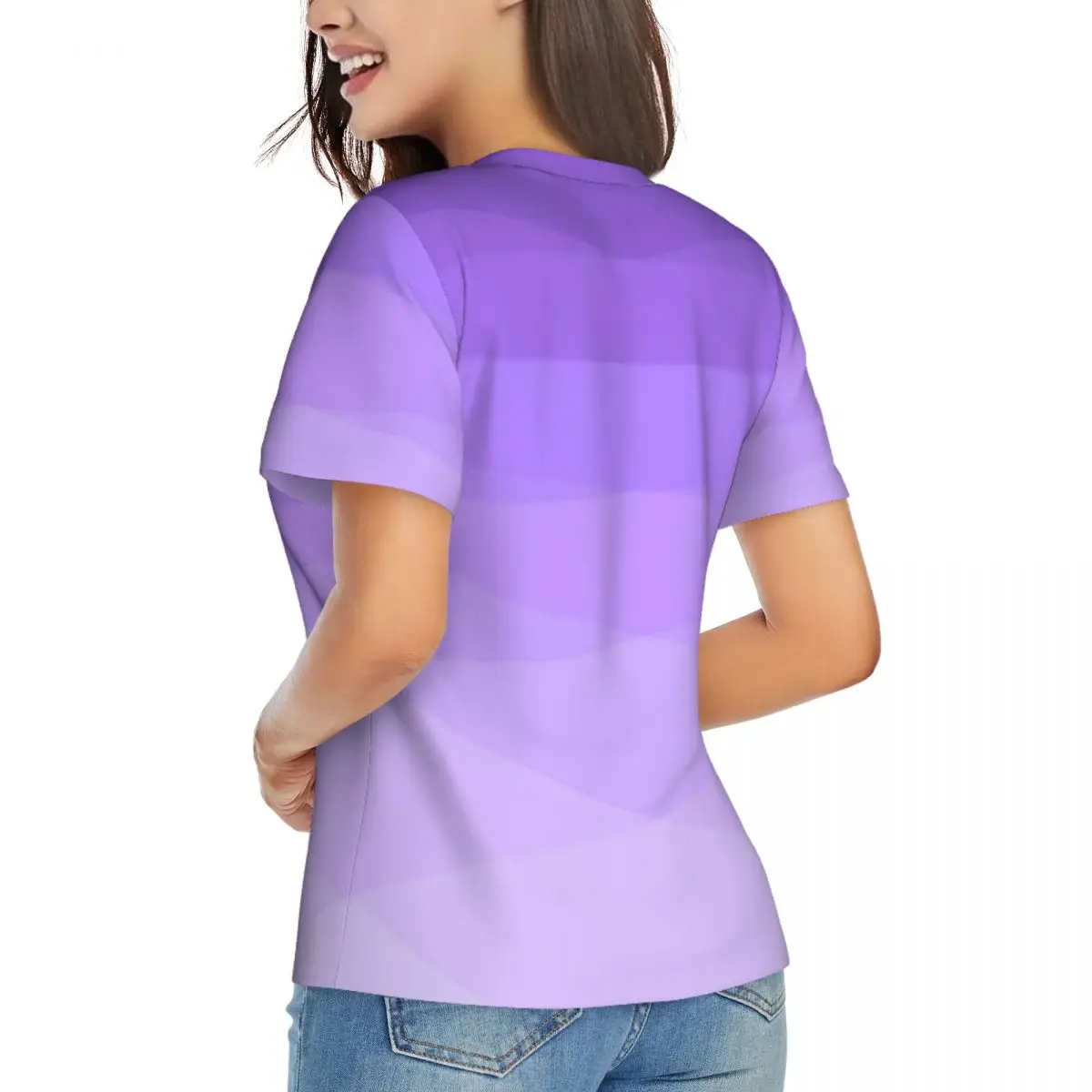 Ombre Polygonal T-Shirt Gradient Purple Y2K Modern T Shirts Female V Neck Basic Tshirt 2024 Summer Short Sleeves Custom Top Tees