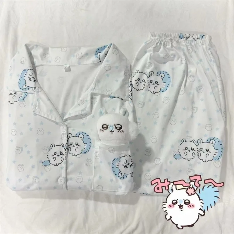 MINISO Chiikawa 2025 Momonga Pajamas أنثى الخريف جميل طويل الأكمام لطيف بنطلون أنيمي طالب Kawaii مجموعة ملابس المنزل جديد