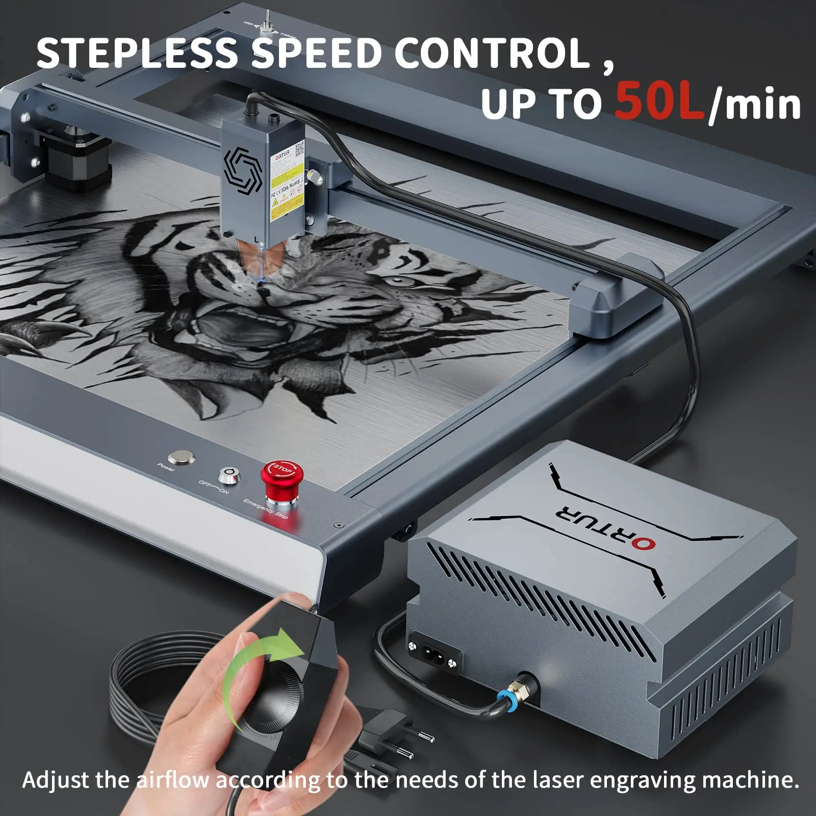 ORTUR AP1.0 Air Assist for Laser Cutter Powerful 0-50L/min Air Pump Compressor Laser Module Protection Fast and Deep Cutting