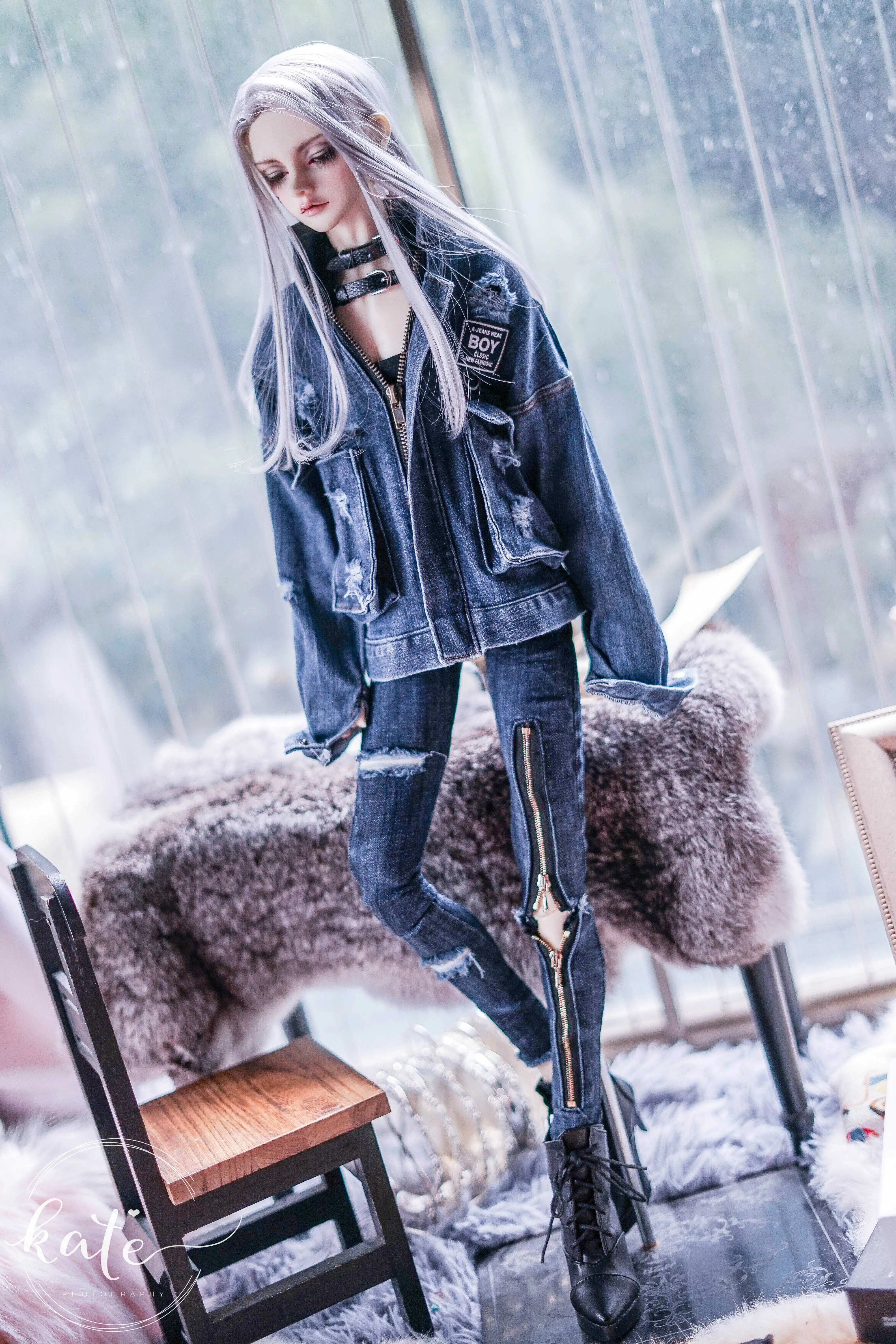 D09-P921 children toy BJD DD SD MSD  1/4 1/3 sd17 popo68 dd uncle 70 doll's clothes customized Denim jacket large pockets 1pcs