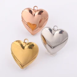 5pcs/lot 23*25mm Shinny Smooth Heart Photo Frame Locket Charms Mirror Polished Stainless Steel Can Open Pendant Memory Craft