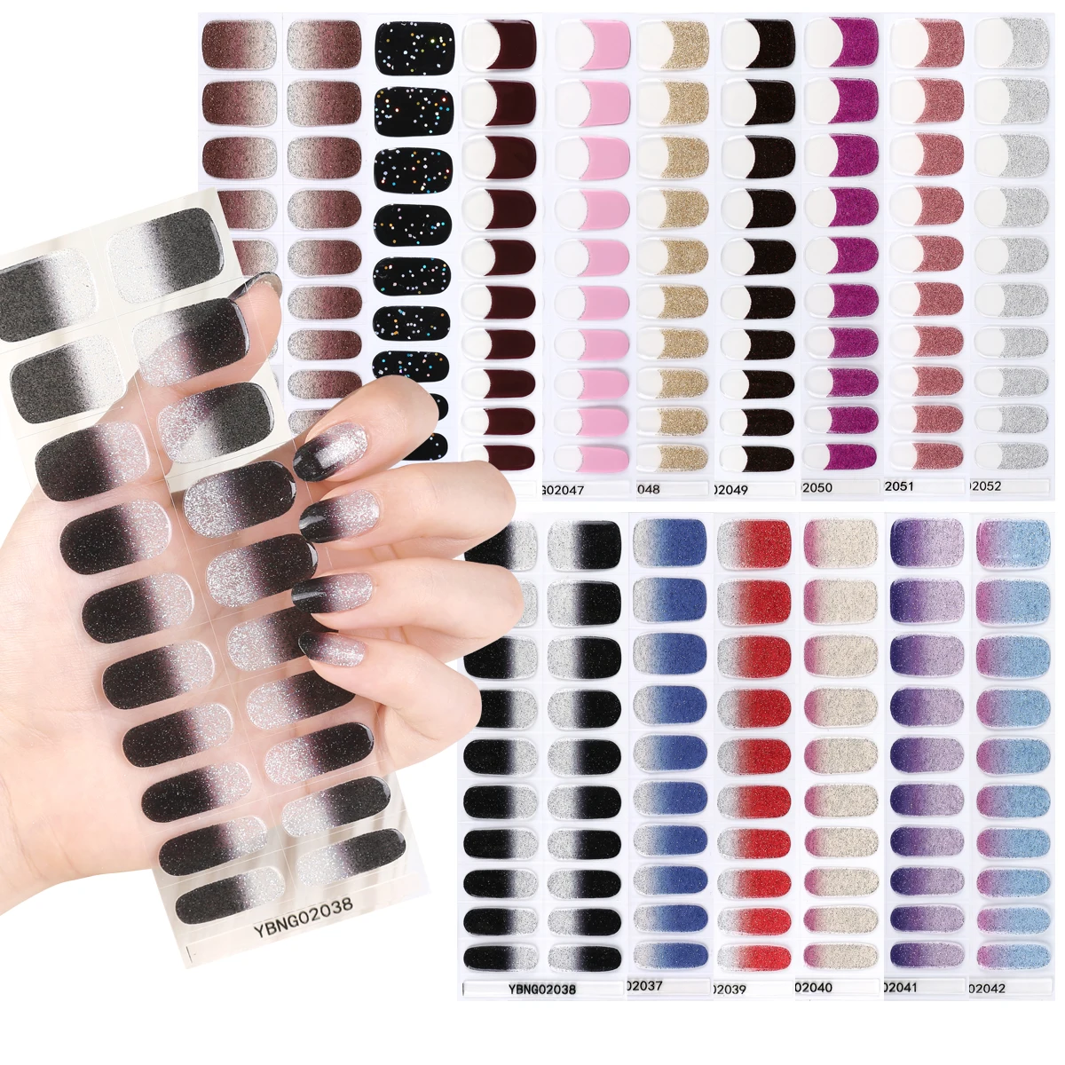 

Sticker style Glitter French Nail stickers Glossy Nail decoration full sticker Thermal Effect Nail Art Self-Adhive Simple nail