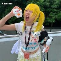 Karrram Japanese Y2k Letter Print T-shirt 2000s Aesthetics Anime Crop Top Vintage Harajuku Short Sleeve Tee Shirt Kawaii Lolita