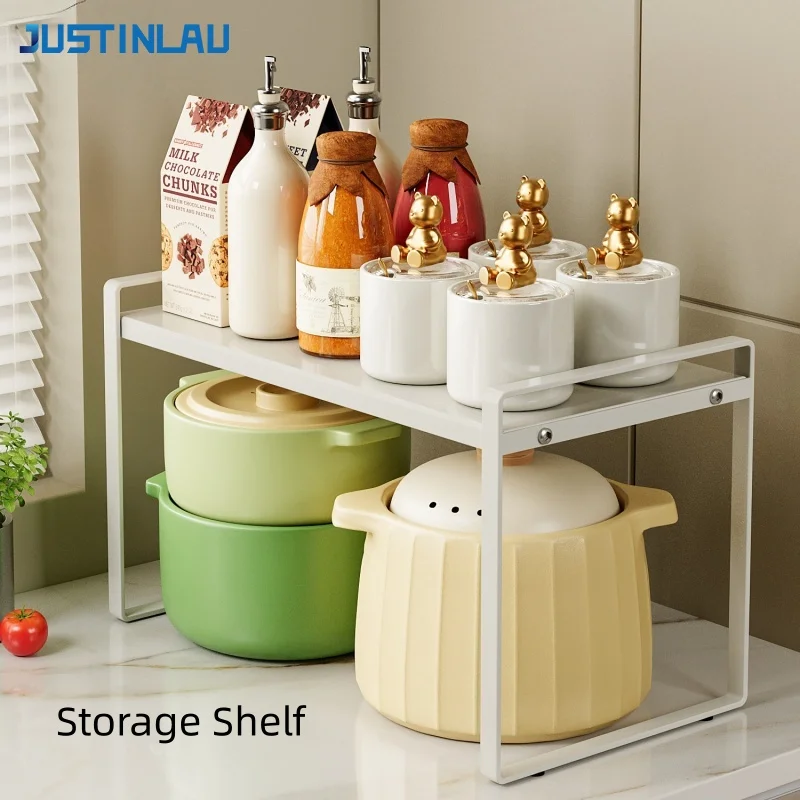 JUSTINLAU Küchen-Eckregal aus Eisen, Schüssel- und Tellerhalter, Multifunktionales Schrank- und Arbeitsplatten-Aufbewahrungsregal für Badezimmer
