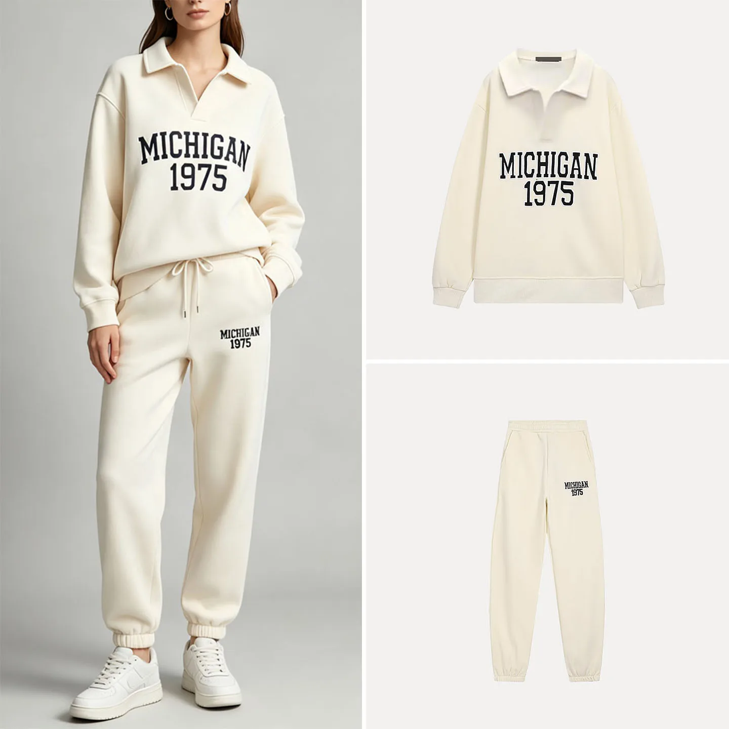 Women's Long Sleeve Collared Letter Embroidery Sweatshirt Casual Slimming Running Pants Fashion Set Autumn 2026 Zadata Brand