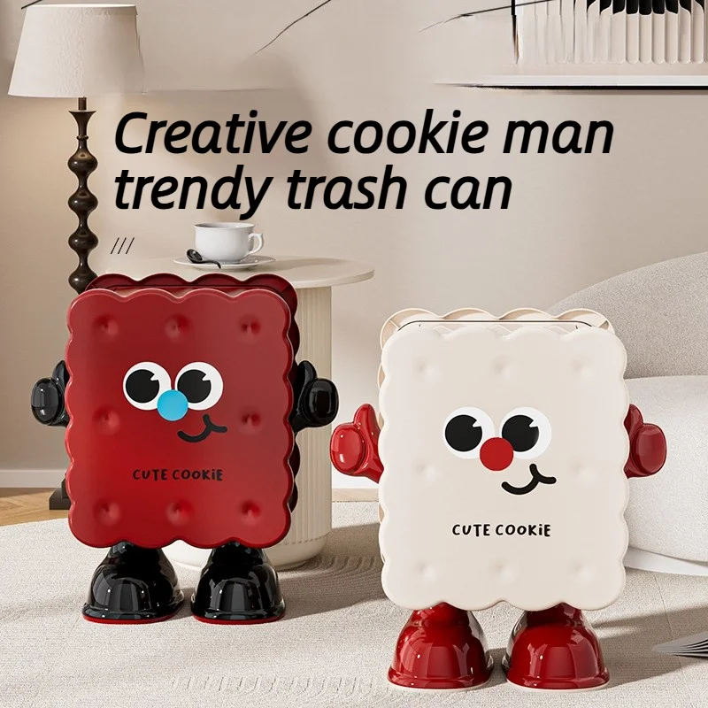 Funny Cookie Face Trash Can, 10l Cute Rolling Waste Bin, Press Lid Garbage Can For Bedroom Dorm Decoration