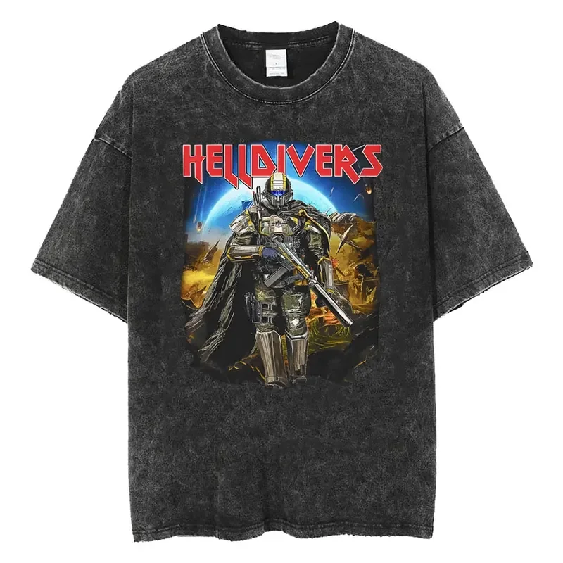 Serving Democracy & Liber-tea Helldiver T-shirt Game Apparel Bug Killing Funny Tops Tshirt Men's Fashion Vintage Washed T Shirts