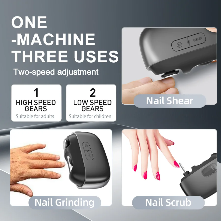 3in1 Electric Nail Trimmer Auto Polisher File Sander LED Light Clipping Storage Nail Care Portable Electric Nail Clipper