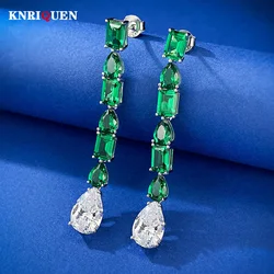 Vintage 100% 925 Sterling Silver 8*12mm High Carbon Diamond Emerald Drop Earrings for Women Gemstone Wedding Fine Jewelry Gifts