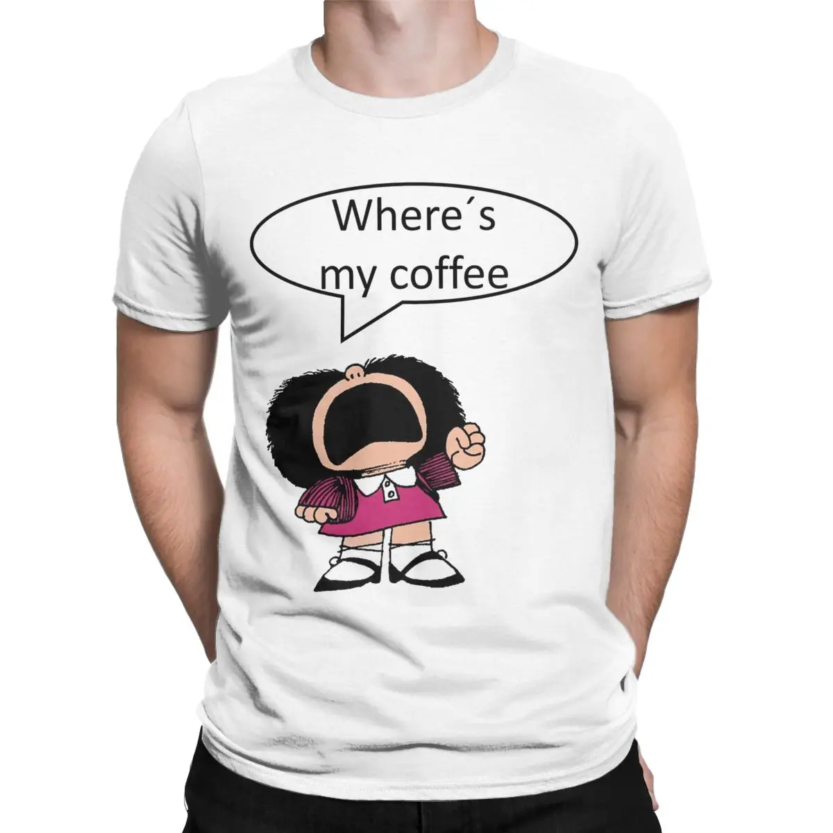 Mafalda Coffee T Shirt for Men 100% Cotton Fun T-Shirts Crewneck Tee Shirt Short Sleeve Tops Plus Size