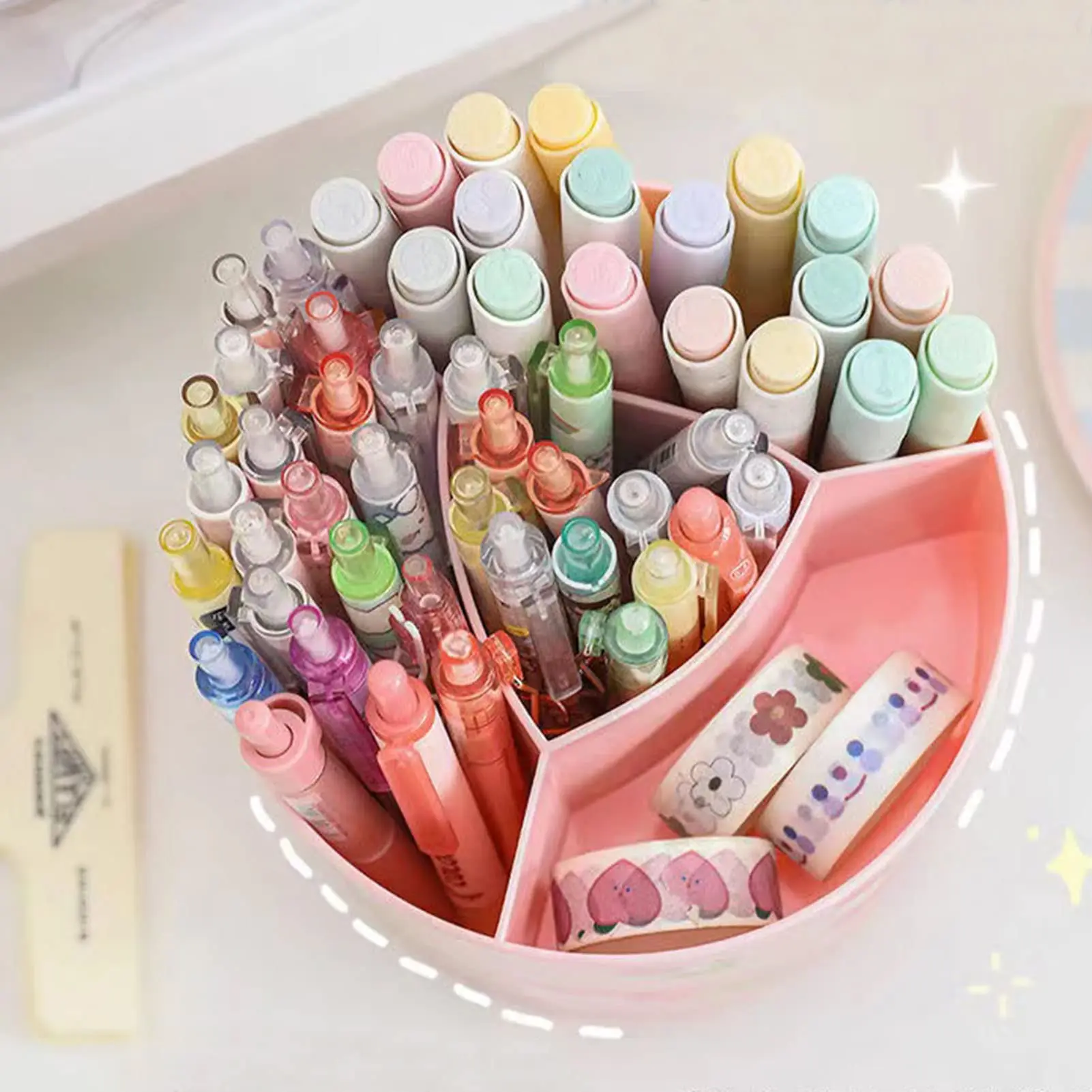 Nette Rotierenden Stift Halter Desktop Schublade Schreibwaren Box Fall Schule Büro Schreibtisch Kawaii Schreibwaren Lagerung Box Organizer Aufkleber – Detail 7