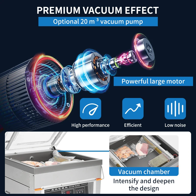 DZ-500  Vertical Single Chamber Food Vacuum Sealer Semi-Automatic Packaging  with Motor Plastic Bag & Foil Sealer view 2