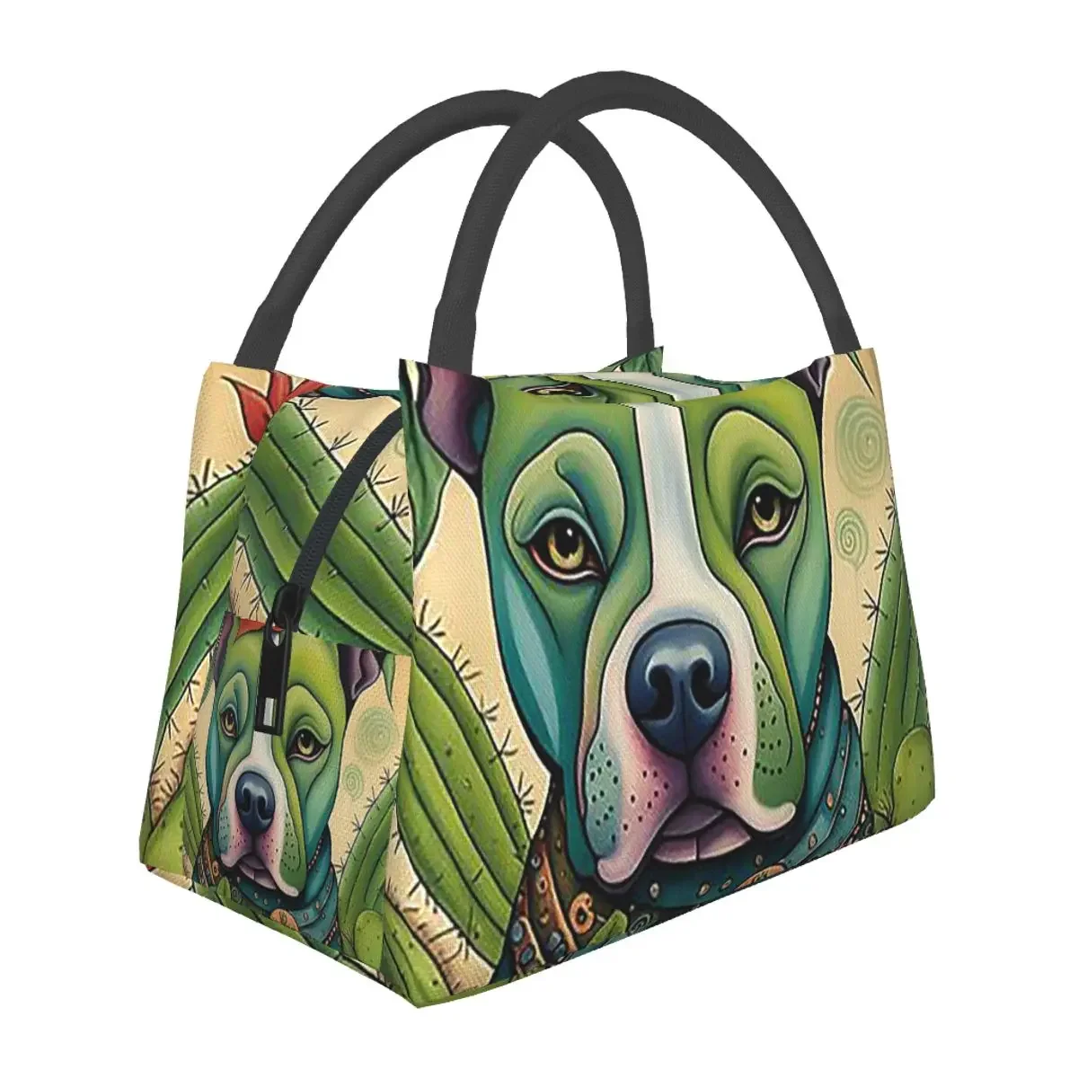 

Pit Bull Prickly Portraits Lunch Bags Insulated Bento Box Lunch Tote Picnic Bags Cooler Thermal Bag for Woman Girl Travel