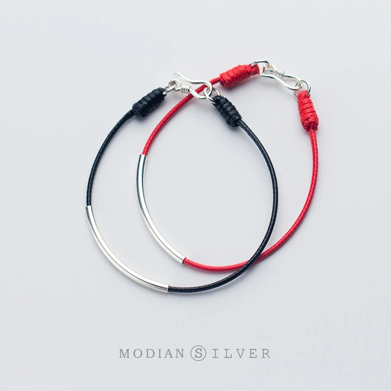 Modian Simple Silver Elbow Red Rope Couple Bracelet for Women 925 Sterling Silver Chain Bracelet Ethnic Style Fine Jewelry Gift