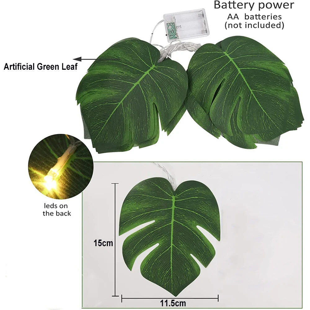 6m 3m 1.5m LEVOU Fadas Seqüência De Luzes Folha Verde Artificial Planta Tropical Deixa para a Decoração Do Partido Do Casamento Do Feriado de Ano