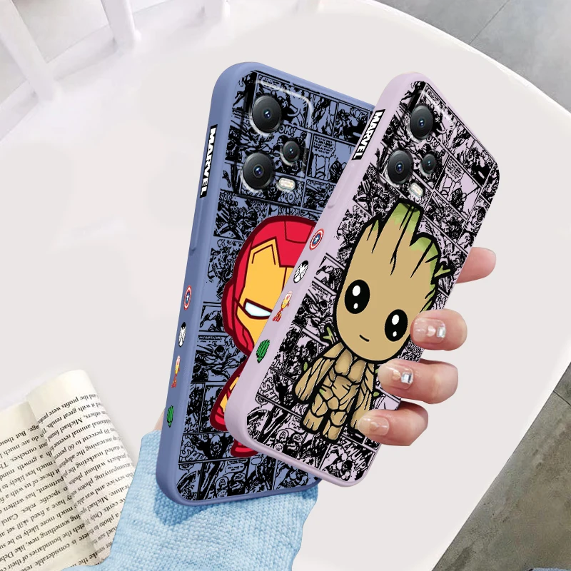 Groot Iron Man Marvel Cute Liquid Left Rope For Xiaomi Redmi Note 13 12 12S 12R 11 11T 11S 10 10S Pro Plus 5G Funda Phone Case