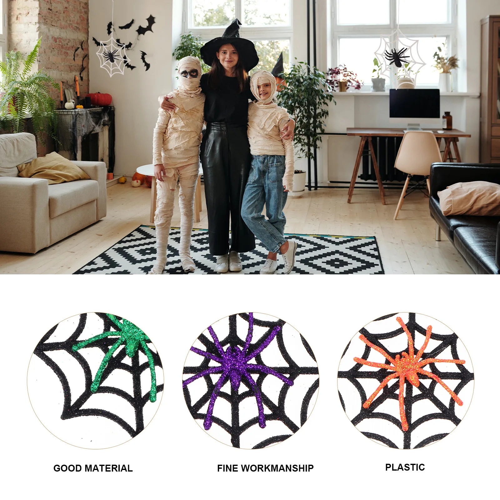 

12 шт. блестящих паутинок для Хэллоуина, декоративные пластиковые паутины, реалистичные искусственные пауки, украшения для сада, для вечеринок, для создания атмосферы сказки