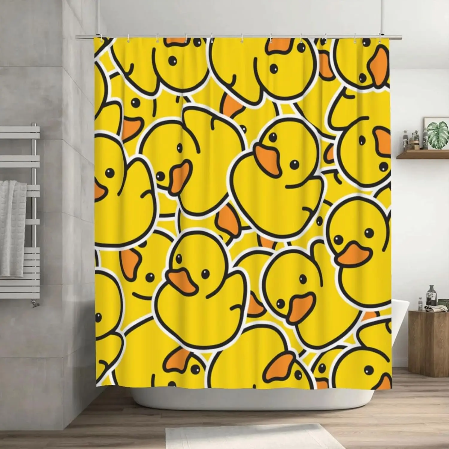 

Cute Rubber Ducky Shower Curtain Waterproof Polyester Fabric Yellow Cartoon Ducks Bath Curtain with 12 Hooks, Shower Curtains