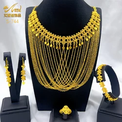 Luxury Ethiopian Tassel Dubai 24k Gold Color Jewelry Sets For Women Wedding Indian Bridal Necklace And Earring  Set Party Gifts