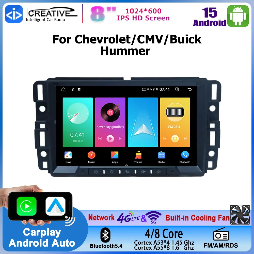 Android 15 CarPlay Android Auto Multimedia Navi For Chevrolet Silverado GMC Sierra Impala Traverse Avalanche Yukon Acadia Savana
