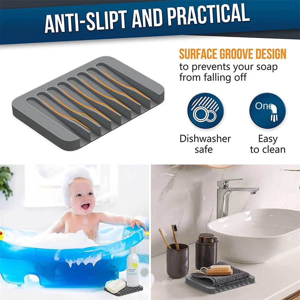 1 Piece Silicone Soap Rack Creative Drain Soap Dish No Punching Bathroom Countertop Non-Slip Storage Rack