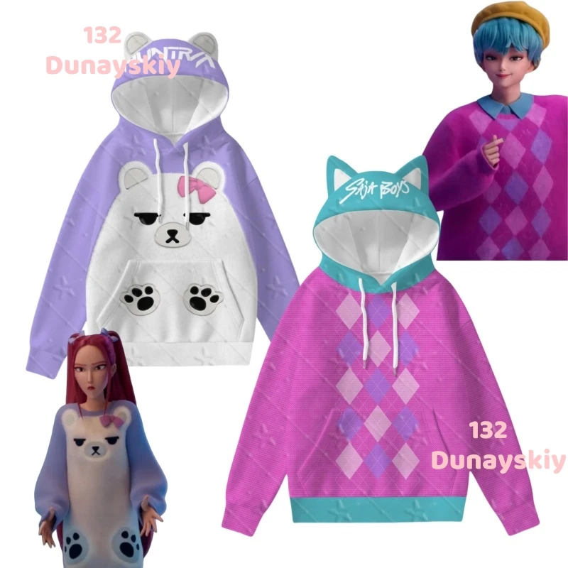 Mira Baby Cosplay pijamas morados con capucha anillo para el pelo traje para KPop Demon Hunters película mujeres niñas Halloween juego de rol ropa de dormir