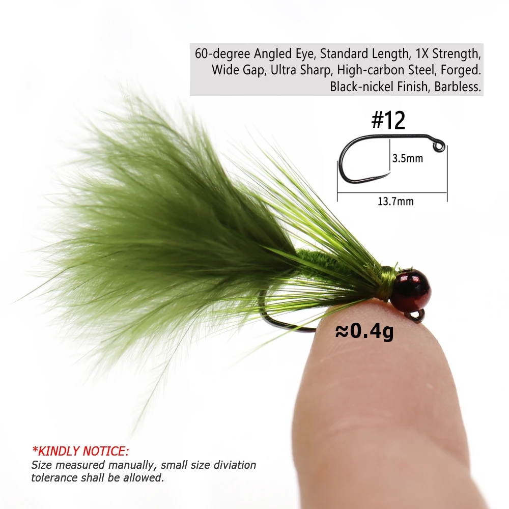 Wifreo 6PCS #12 Tungsten Beadhead Jig Woolly Bugger Streamers Fly for Trout Salmon Pike Bass Fishing Lures Bait Olive Black