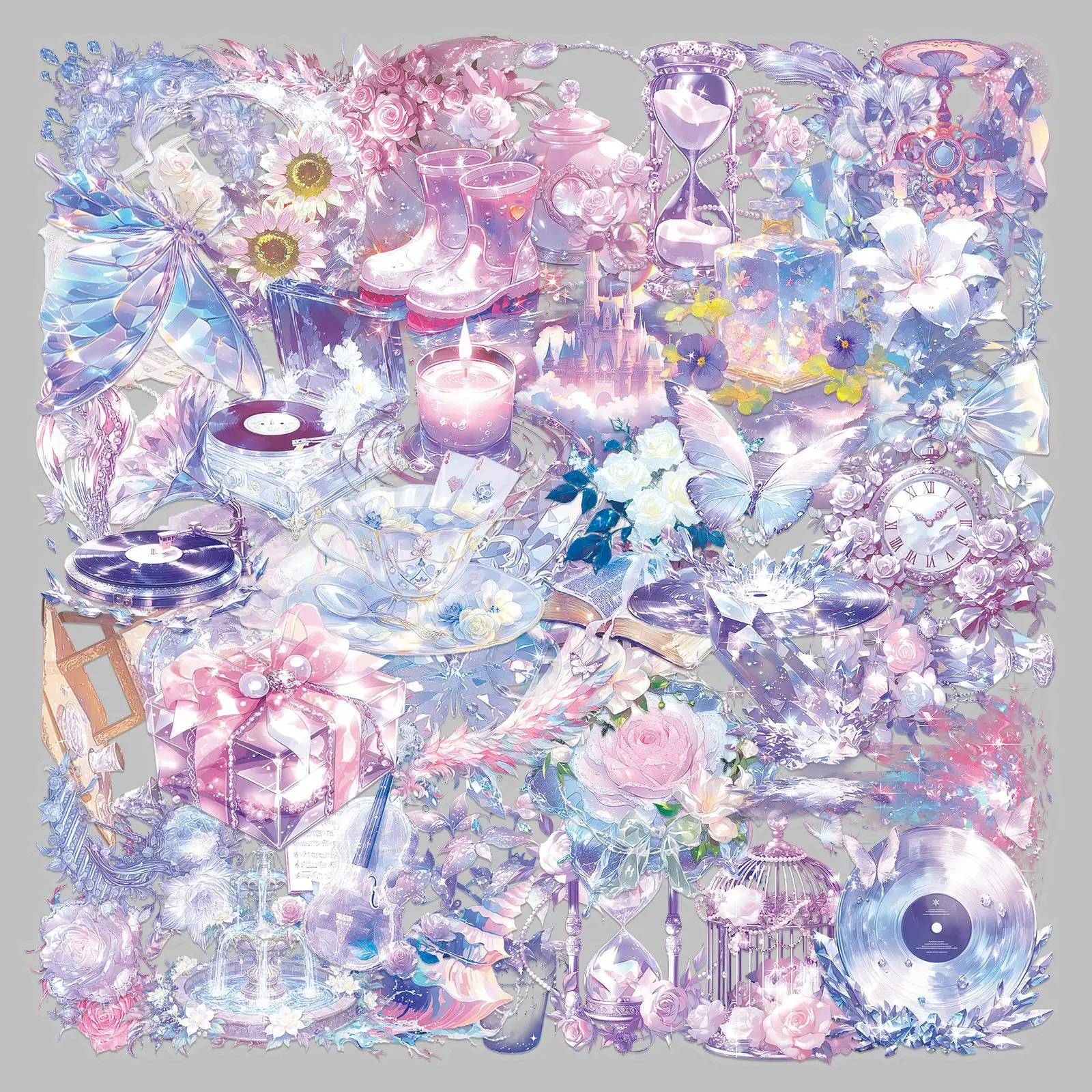 50枚入り PET製 透明 防水 高級感 アメジスト柄 携帯電話/手帳/水筒用ステッカー