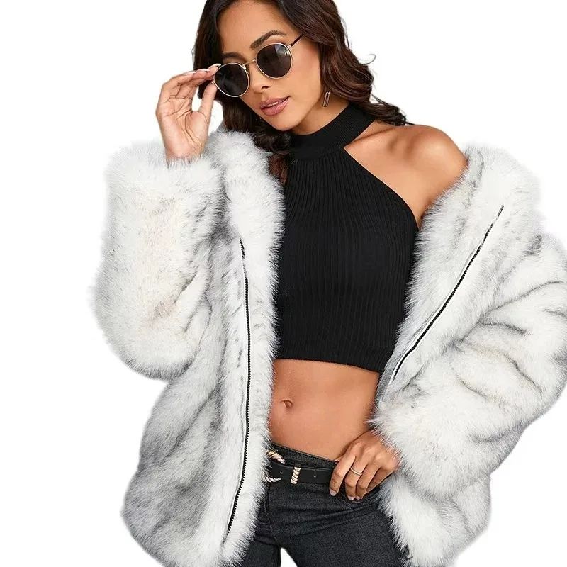 Imitation Fur Coat Solid Color Loose Hooded Short Fur Collar Coat Winter Coat Warm Winter Wear Simple Casual Exquisite Fashion