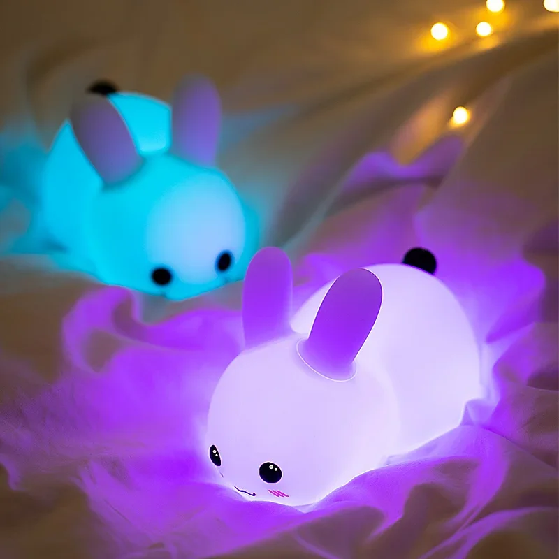 Night Light Cute Rabbit Colorful Light Voice Controlled Clapping Lamp Night Feeding Baby Bedroom Children\'s Home Decoration