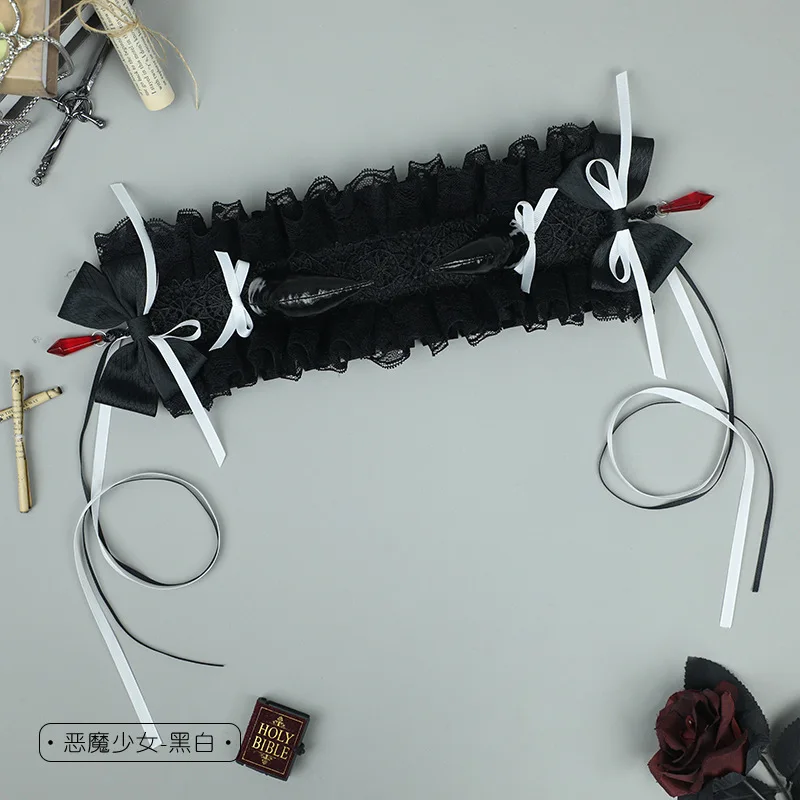 Diadema de encaje Lolita para mujer, tocado de Cosplay que combina con todo, accesorios para el cabello de niña de Anime japonés, pinza para el cabello oscura