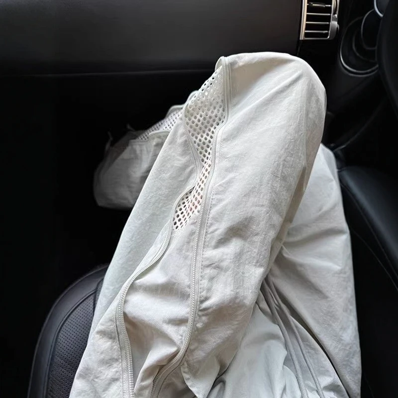 

2025 Summer Thin Ice Silk Hiking Men's Sports Pants Breathable Me Side Zipper Loose Fit Straight Leg Casual Trousers