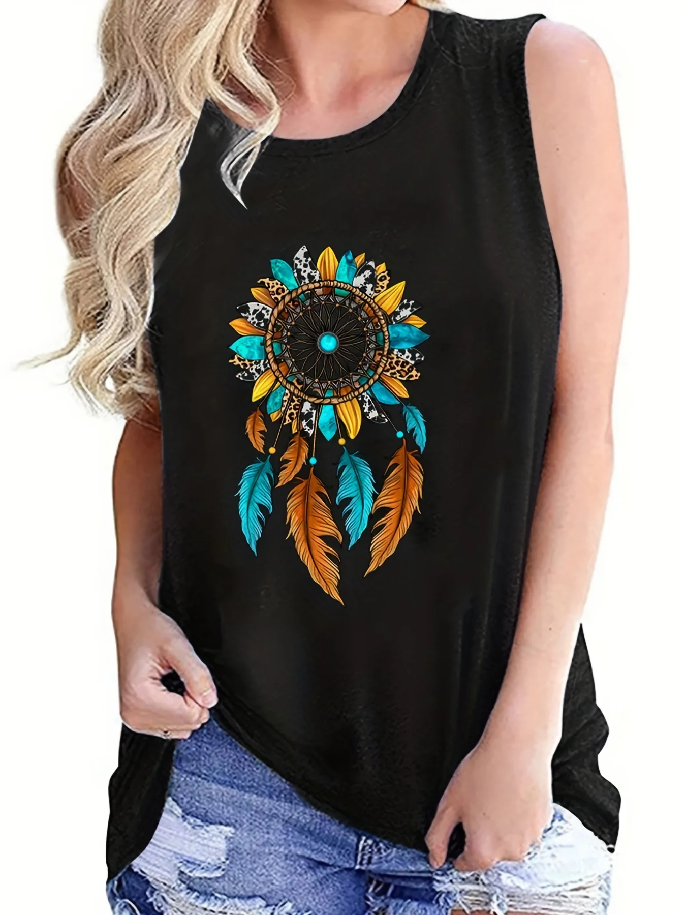 

Летний женский свободный и персонализированный сетчатый жилет без рукавов с принтом «Ловец снов», удобный свитер без рукавов