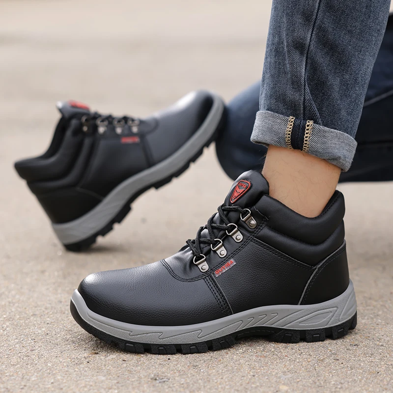 GUYISA Safety boots Safety shoes men Waterproof Work shoes Oil proof Steel toe Size 37-45 Black Anti smashing and anti stabbing