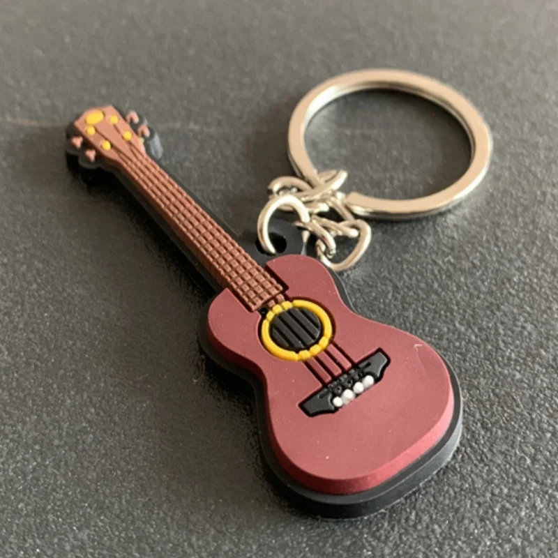 New 2Pcs Musical Instrument Keychain PVC Soft Glue Guitar Ukulele Violin Clarinet Key Chain Creative Cartoon Music Lover Gift