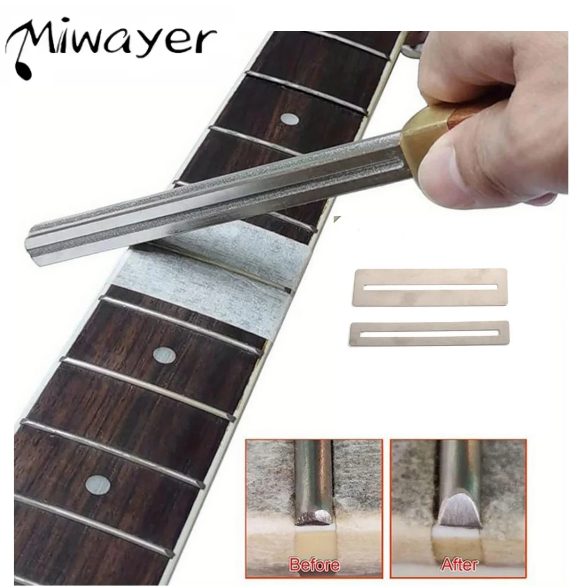 Miwayer Wooden Handle Guitar Fret Crowning File, 4 Edges Sil