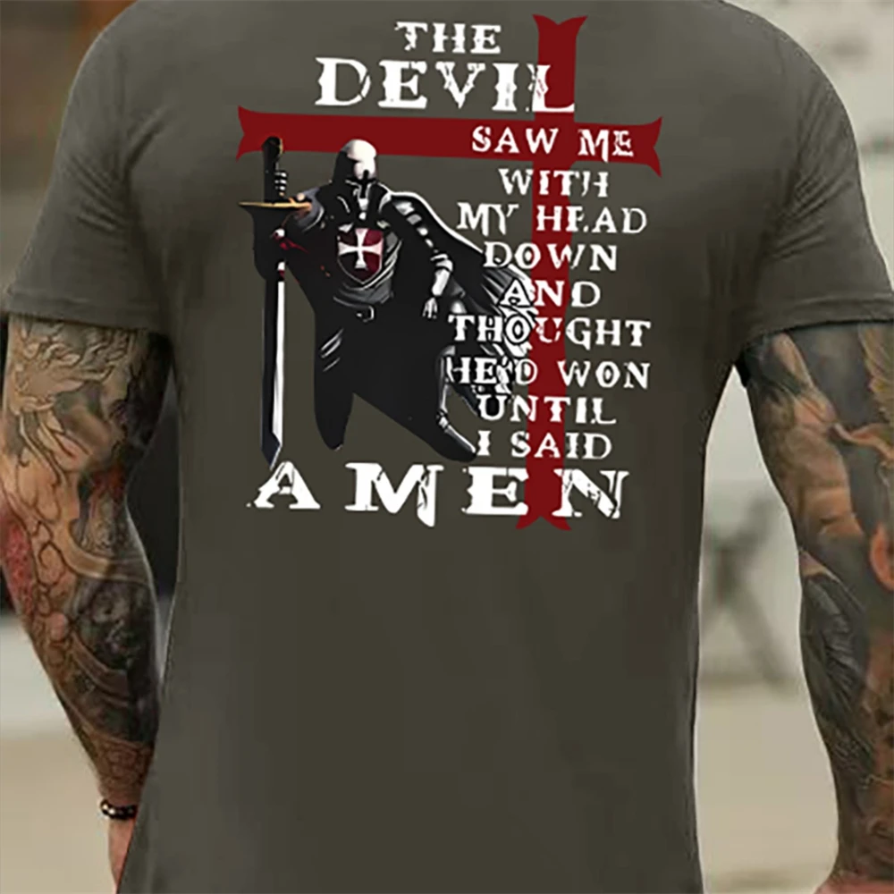 Fashion Vintage Christian T-Shirts for Mens Knight Templar T Shirt for Mens 3D Printed O-Neck T-Shirt Casual Pattern on the Back