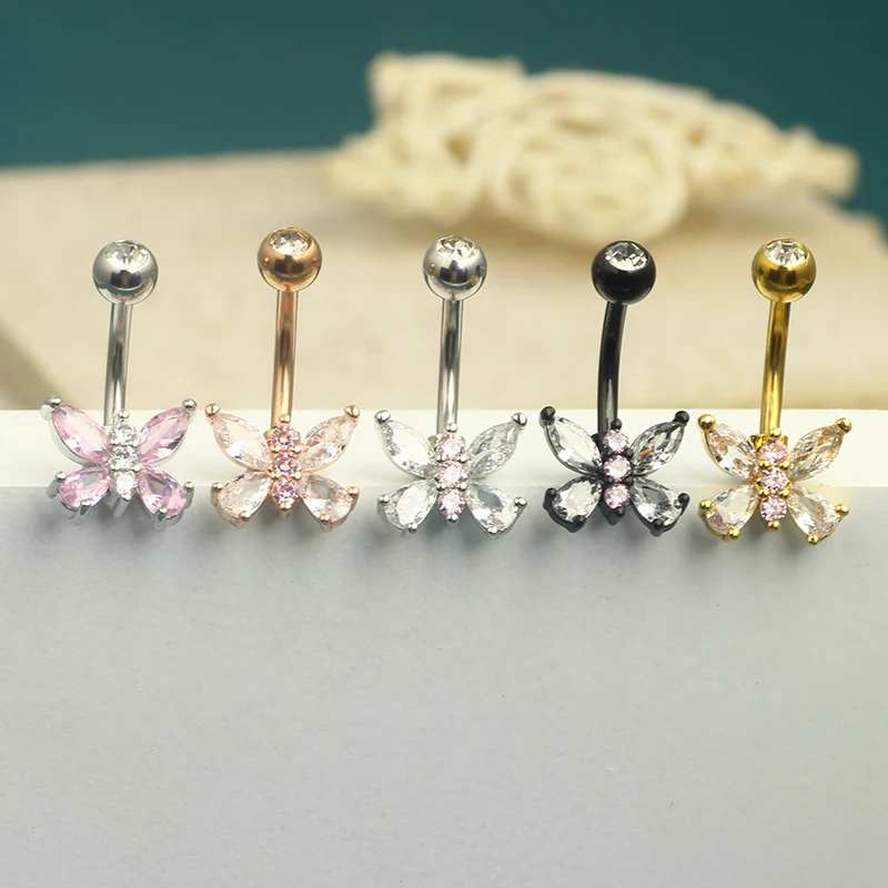 Romantic Pink Belly Piercing Buckle Umbilical Nail Head Dragonfly Pistol Butterfly Belly Button Rings Piercing Jewelry Wholesale