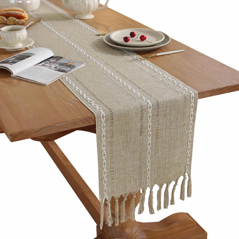 

Christmas Table Runner Cotton Gauze Table Runner Burlap Boho TableCloth Cotton Linen Table Decoration with Tassel Tea Table 2023