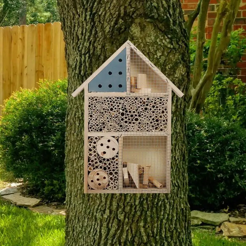 

wooden Insect Nest Box Hanging Bee House Handmade Habitat Bugs Butterfly Hotel Shelter For Outdoor Garden Yard Decoration