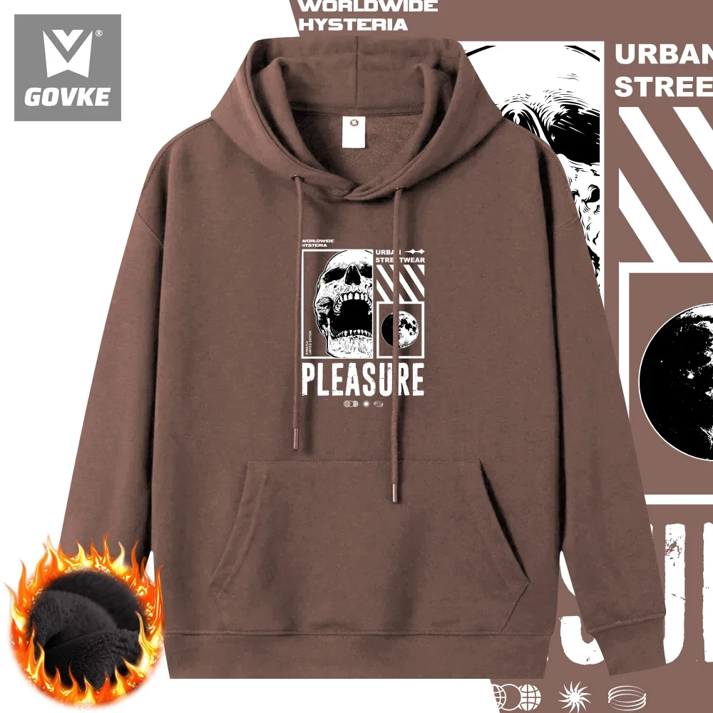 Urban Streetwear Plfasure Printed Men's Hoodies Gothic Clothing Autumn and Winter Hoodie Plush Thick Wearing Type Hoodies