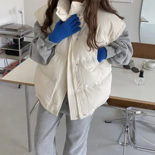 

Faionable down Cotton Vest Autumn Winter Korean Sle Outerwear Versatile oulder Pad Jaet Women's ort Length Polyester