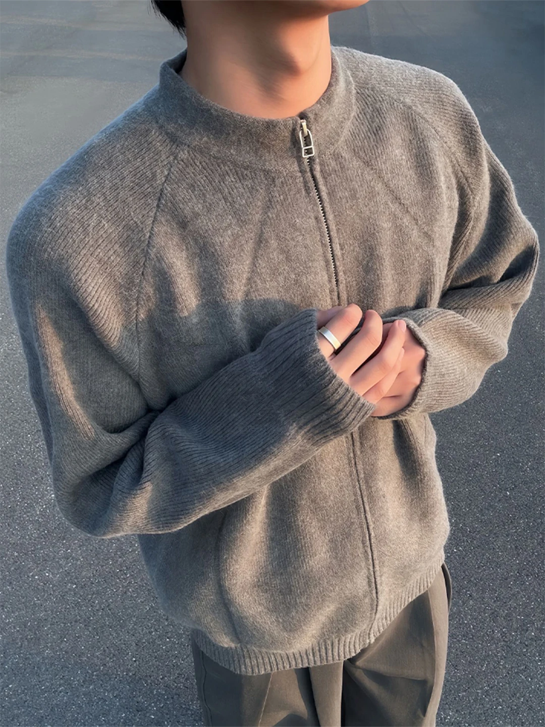 

Мужской осенний кардиган-свитер в корейском ретро-стиле, высококачественный вязаный свитер с воротником-стойкой, Cleanfit