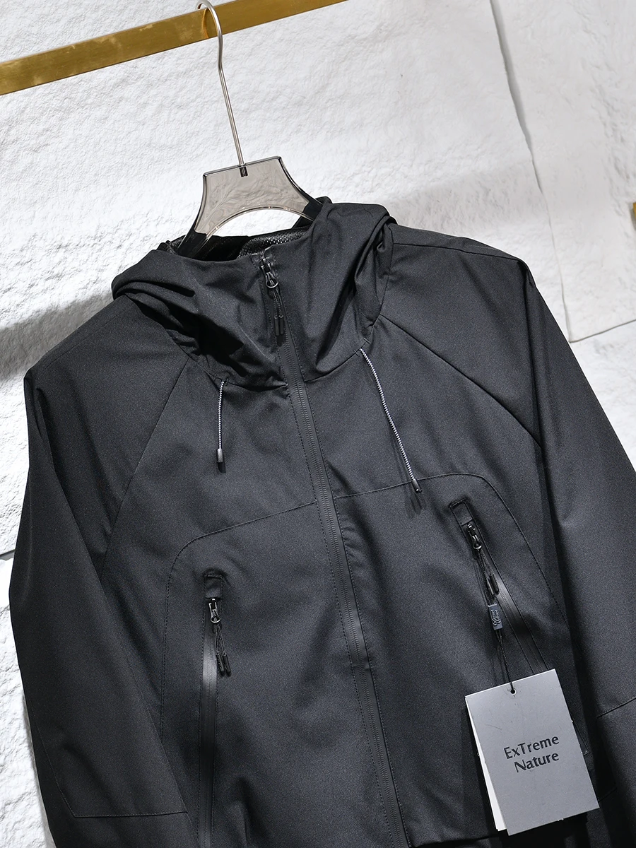 Jaket Pria Anti Angin untuk Luar Ruangan, Berkerudung, Olahraga, Serat Poliester, Lengan Panjang, Ritsleting, Warna Polos, Musim Semi Gugur