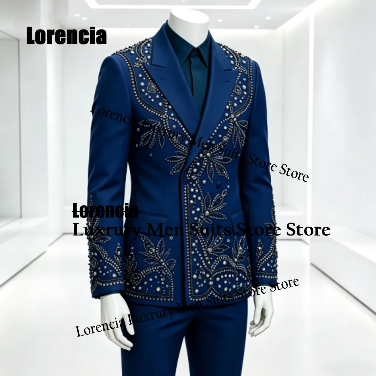 

Fashion Beaded Crystals Men Suit Customized Rhinestone Jewelry Wedding Tuxedos Slim Luxury hombre 2 Pieces Set Groom Male Blazer
